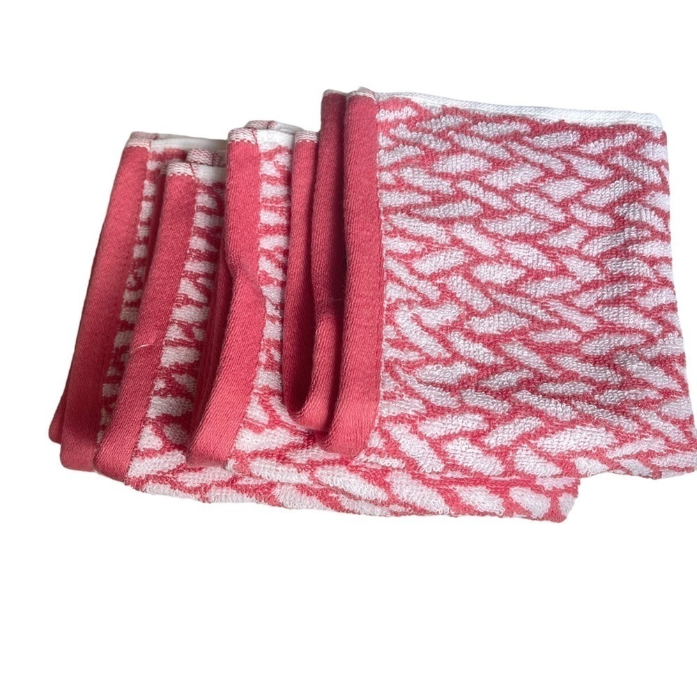 Ralph Lauren Sanders set of 4 Washcloths Basket Weave Rose Red NWT